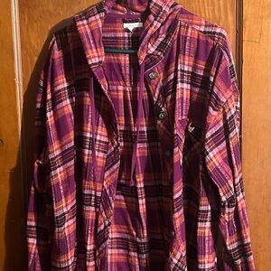 Maurices Purple Plaid Button-Down Shirt with Pink and Orange Accents